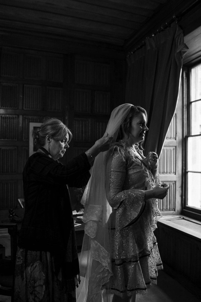 Bride getting ready with her mum